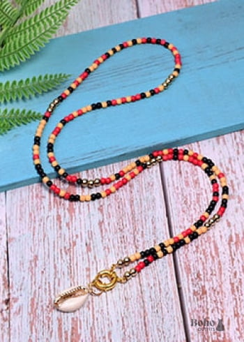 Boho Necklace, Long Blue Hippie Shell